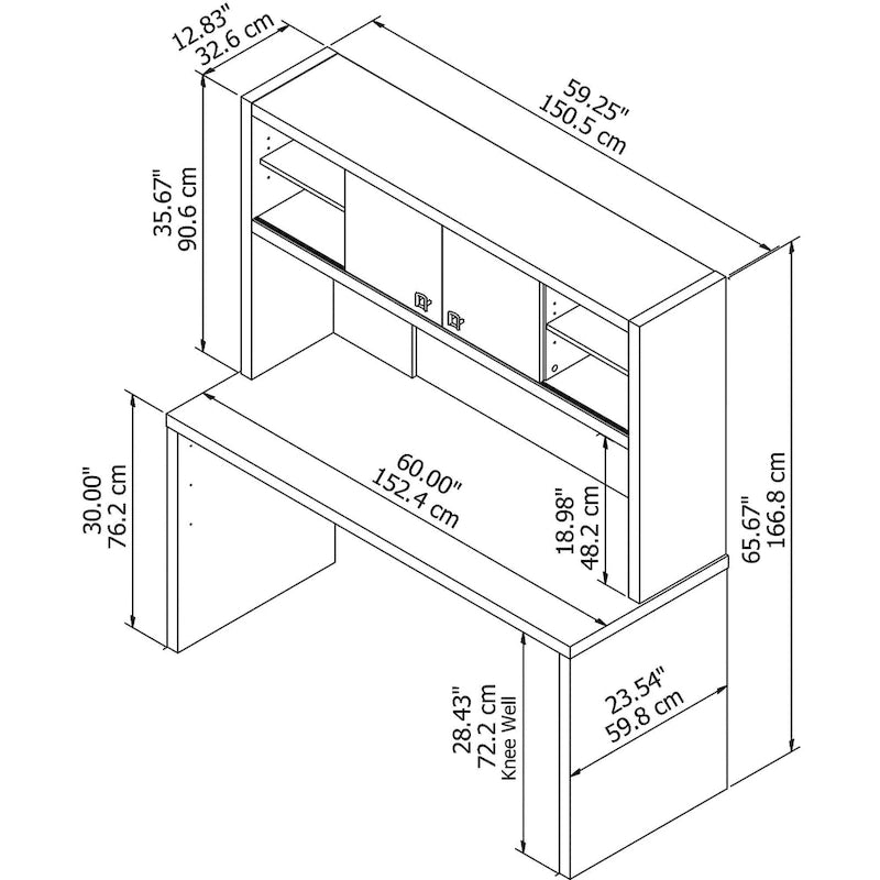 Bureau avec crédence et étagère supérieure
