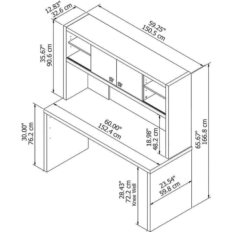 Bureau avec crédence et étagère supérieure