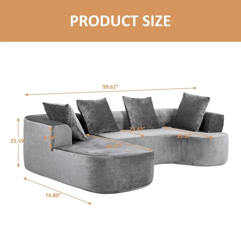 99.61 modulares gepolstertes Ecksofa, modernes L-förmiges Kompressionssofa für 3 Personen mit Chaiselongue, linksseitige Ausrichtung
