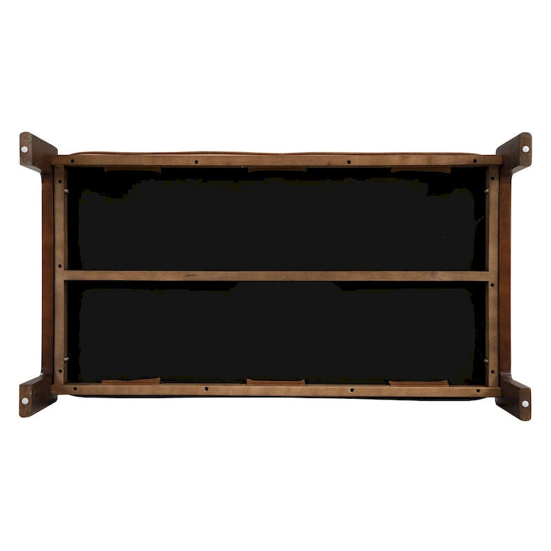 48.4 rechteckiger, geknöpft gepolsterter Cocktailhocker, Leder-Ottoman-Couchtisch mit Gestell aus Gummibaumholz