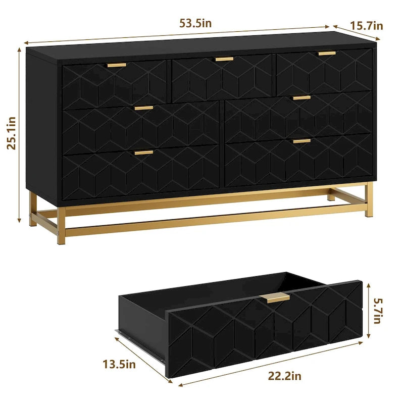7 Drawer Dresser for Bedroom, 53.5 Large Dresser with Metal Legs