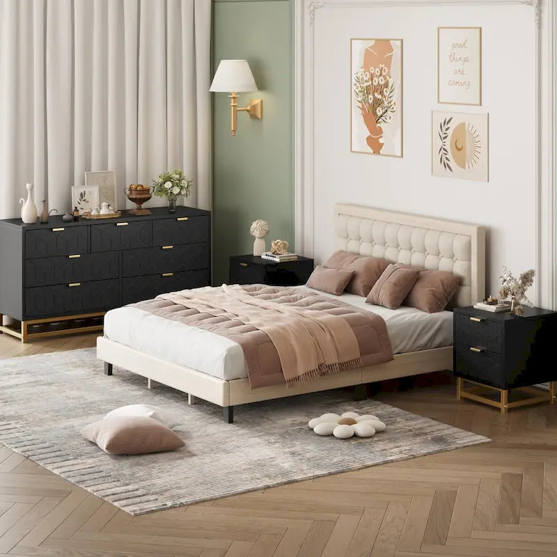 Kommode fürs Schlafzimmer mit 7 Schubladen, große Kommode mit 53.5 und Metallbeinen