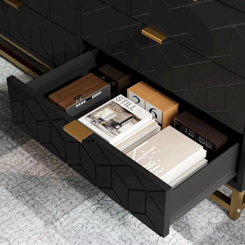 Kommode fürs Schlafzimmer mit 7 Schubladen, große Kommode mit 53.5 und Metallbeinen