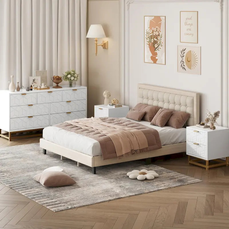 Kommode fürs Schlafzimmer mit 7 Schubladen, große Kommode mit 53.5 und Metallbeinen