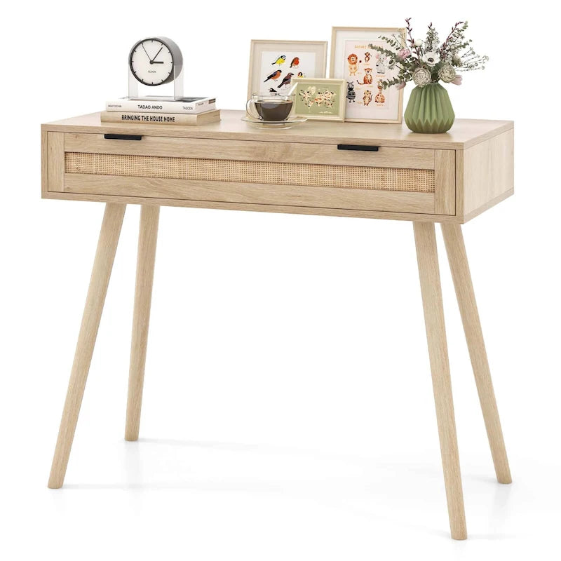 Konsolentisch aus Rattan mit ausziehbarer Schublade, Boho-Stil, für den Eingangsbereich