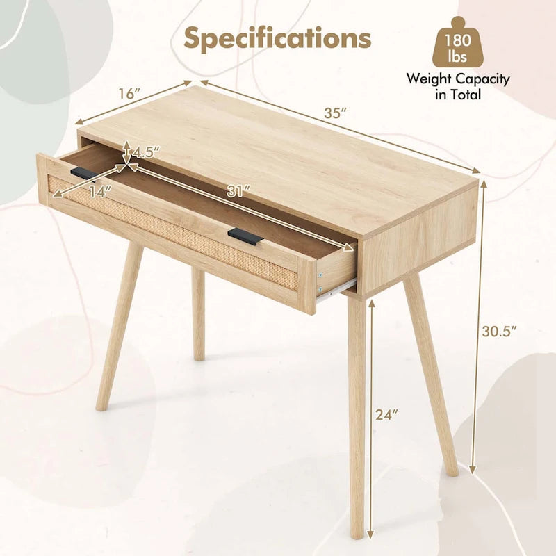 Konsolentisch aus Rattan mit ausziehbarer Schublade, Boho-Stil, für den Eingangsbereich