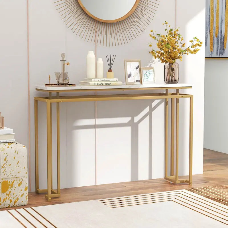 Console moderne pour entrée avec plateau en faux marbre de 47