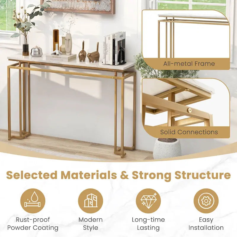 Console moderne pour entrée avec plateau en faux marbre de 47