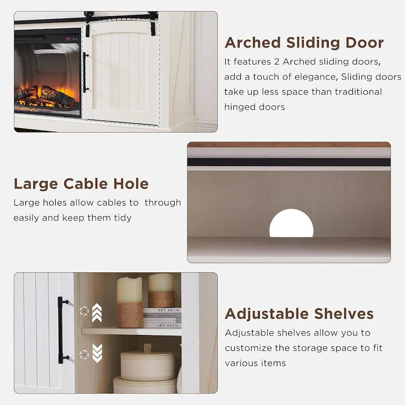 TV-Ständer mit Kamin im Landhausstil, Entertainment-Center mit Bogentür