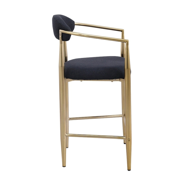 Barhocker, 2er-Set, Tresenstühle mit gepolsterter Rückenlehne, Kücheninselstühle mit Armlehnen und Metallbeinen