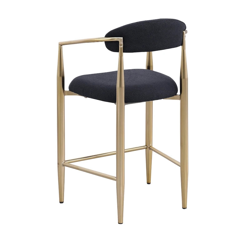 Barhocker, 2er-Set, Tresenstühle mit gepolsterter Rückenlehne, Kücheninselstühle mit Armlehnen und Metallbeinen