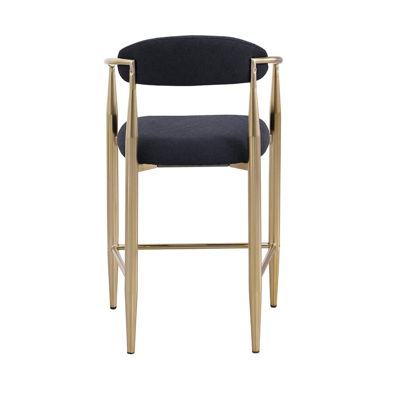 Barhocker, 2er-Set, Tresenstühle mit gepolsterter Rückenlehne, Kücheninselstühle mit Armlehnen und Metallbeinen