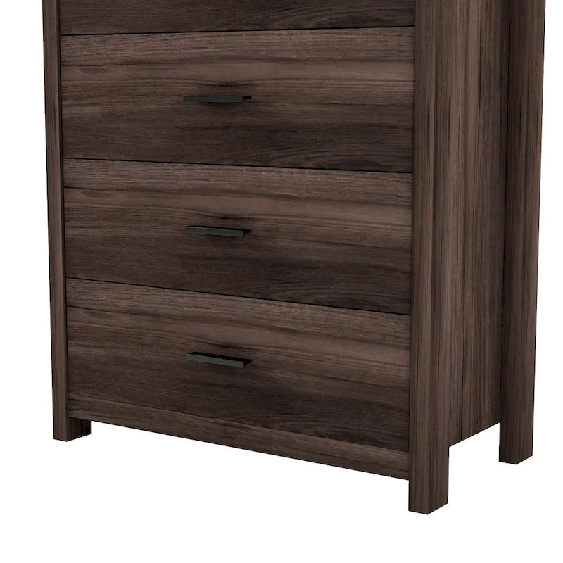 Retro Style Wooden 5-Drawer Vertical Chest with Metal Handles for Bedroom