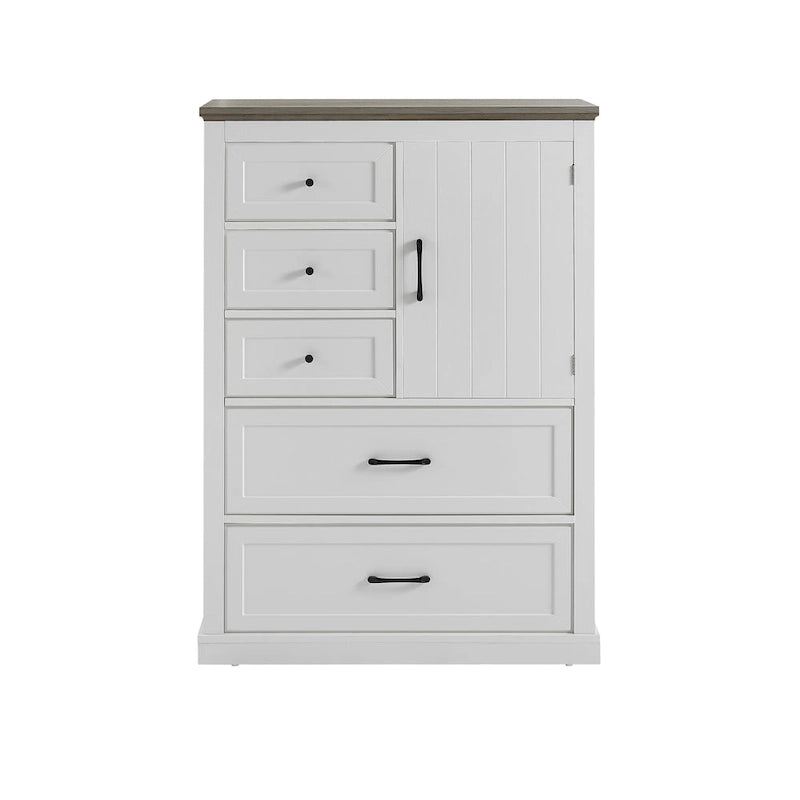 Commode haute de style champêtre à 5 tiroirs, rangement et organisation pour le salon