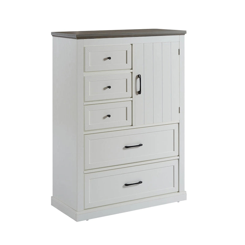 Commode haute de style champêtre à 5 tiroirs, rangement et organisation pour le salon