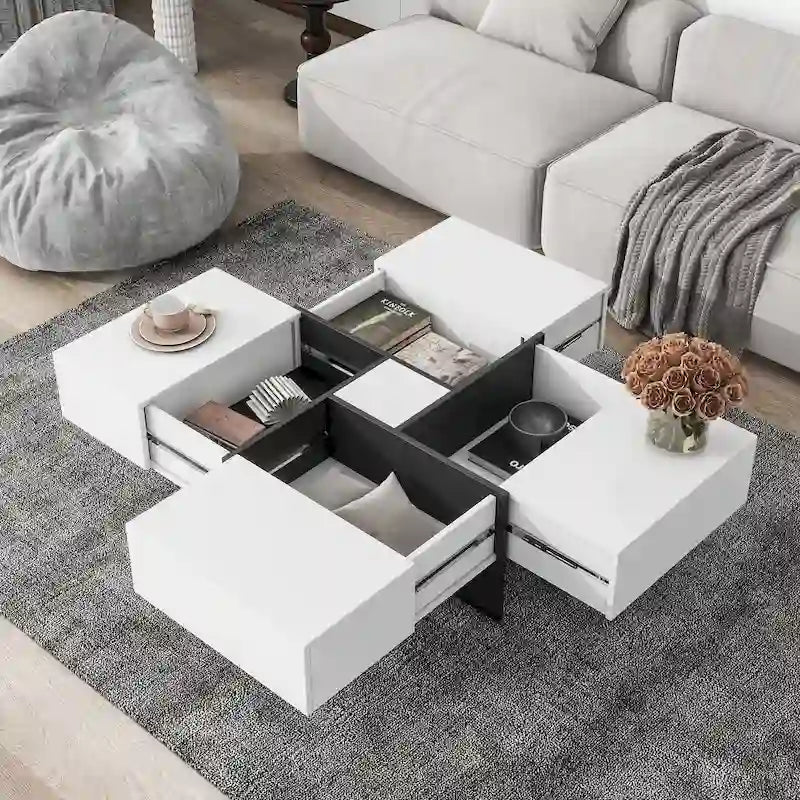 Moderner Couchtisch im trendigen Design mit verstecktem Stauraum - 31.50 x 31.50 x 13.80