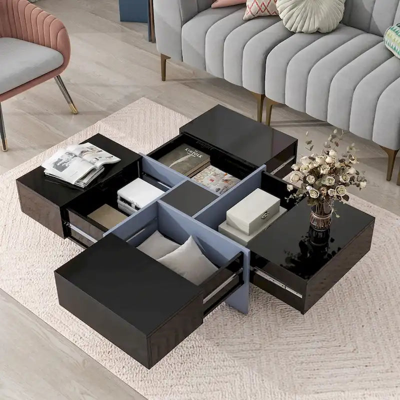 Moderner Couchtisch im trendigen Design mit verstecktem Stauraum - 31.50 x 31.50 x 13.80