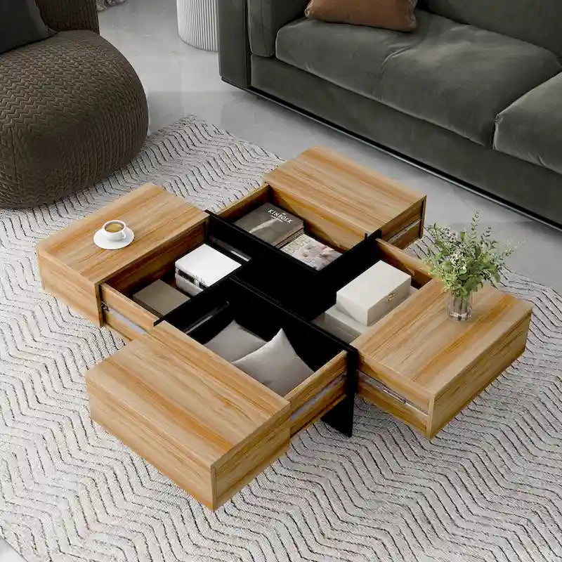 Moderner Couchtisch im trendigen Design mit verstecktem Stauraum - 31.50 x 31.50 x 13.80