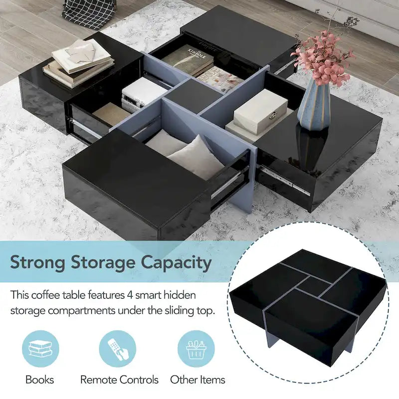 Moderner Couchtisch im trendigen Design mit verstecktem Stauraum - 31.50 x 31.50 x 13.80