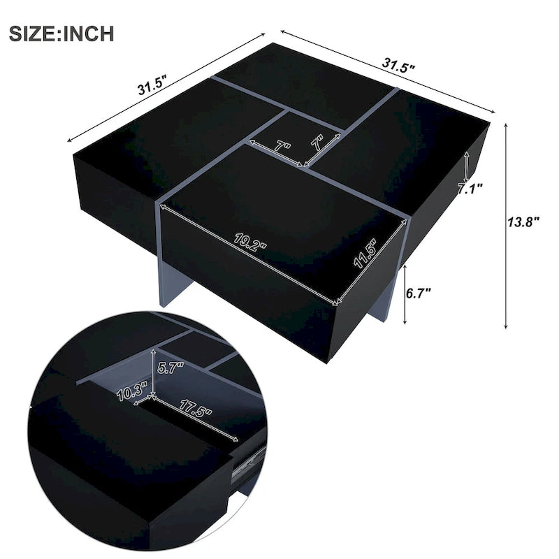 Table basse moderne et tendance avec rangement caché - 31.50 x 31.50 x 13.80