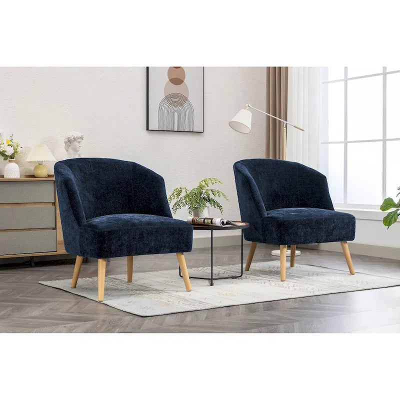 Fauteuil d’appoint tonneau en velours côtelé avec pieds en bois d’hévéa