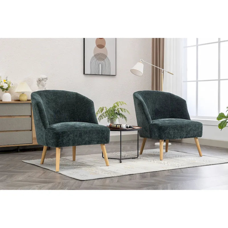 Fauteuil d’appoint tonneau en velours côtelé avec pieds en bois d’hévéa