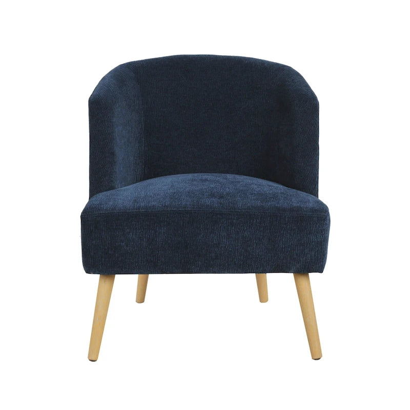 Fauteuil d’appoint tonneau en velours côtelé avec pieds en bois d’hévéa