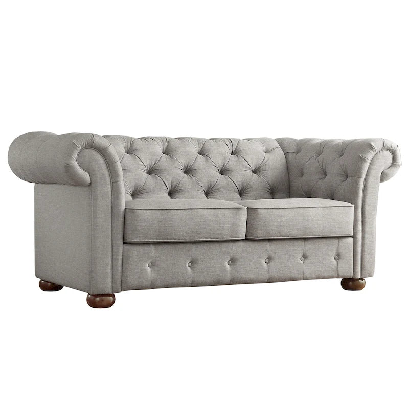 Chesterfield-Zweisitzer mit geknöpften Polsterungen und geschwungenen Armlehnen