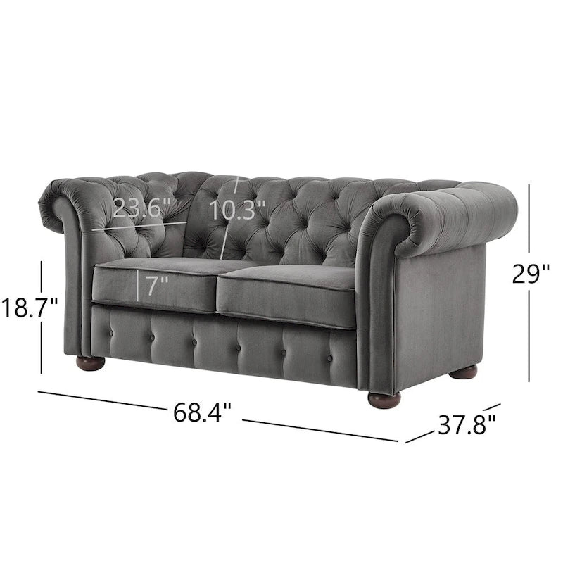 Chesterfield-Zweisitzer mit geknöpften Polsterungen und geschwungenen Armlehnen