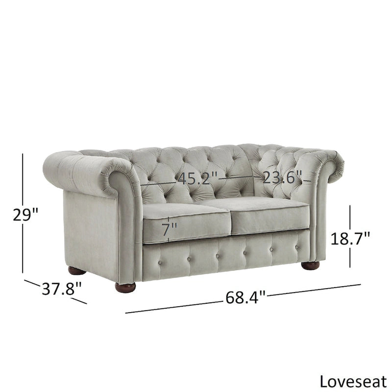 Chesterfield-Zweisitzer mit geknöpften Polsterungen und geschwungenen Armlehnen