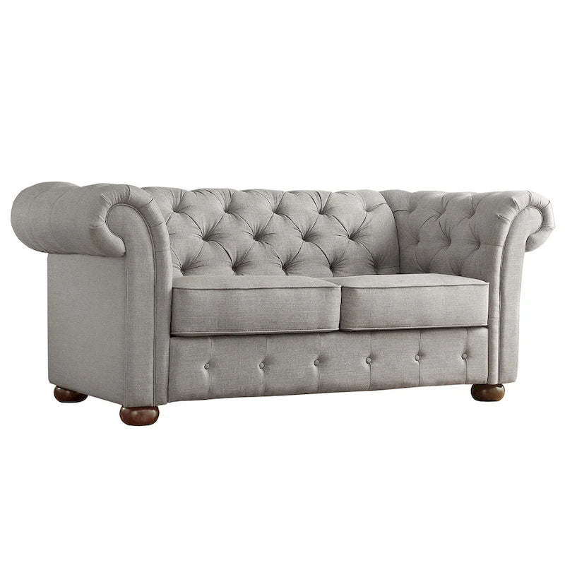 Chesterfield-Zweisitzer mit geknöpften Polsterungen und geschwungenen Armlehnen