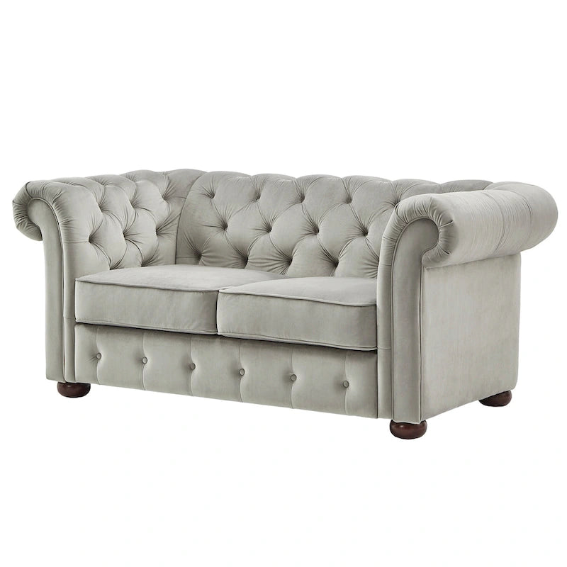 Chesterfield-Zweisitzer mit geknöpften Polsterungen und geschwungenen Armlehnen