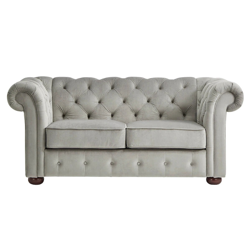 Chesterfield-Zweisitzer mit geknöpften Polsterungen und geschwungenen Armlehnen