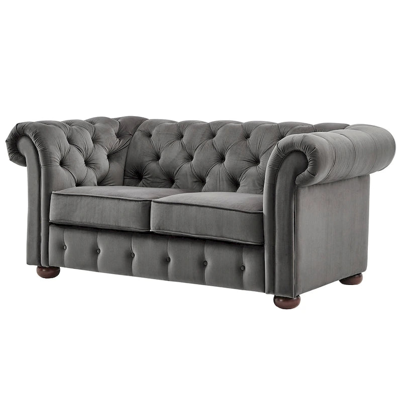 Chesterfield-Zweisitzer mit geknöpften Polsterungen und geschwungenen Armlehnen