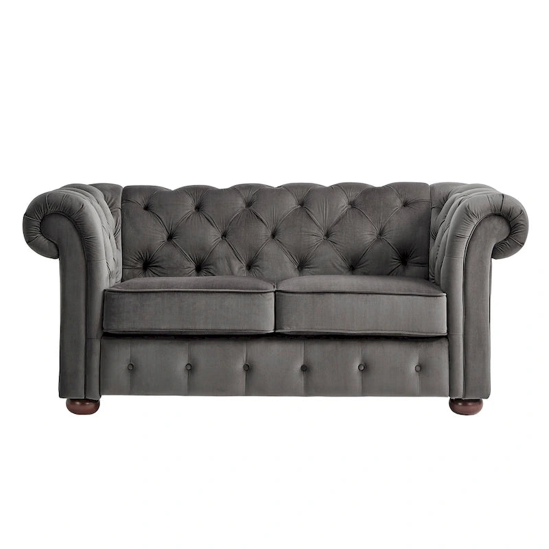 Chesterfield-Zweisitzer mit geknöpften Polsterungen und geschwungenen Armlehnen