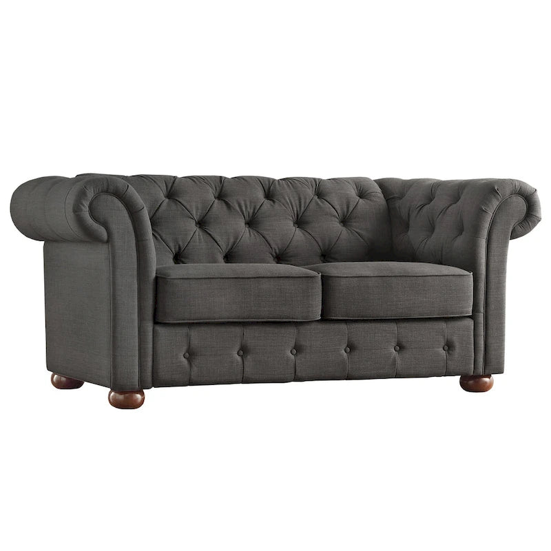 Chesterfield-Zweisitzer mit geknöpften Polsterungen und geschwungenen Armlehnen