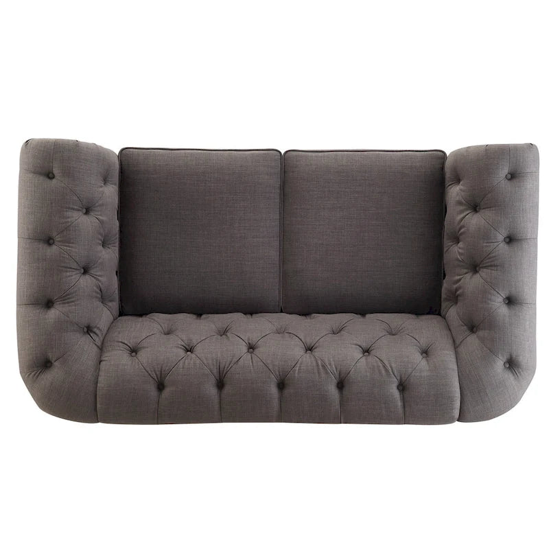 Chesterfield-Zweisitzer mit geknöpften Polsterungen und geschwungenen Armlehnen