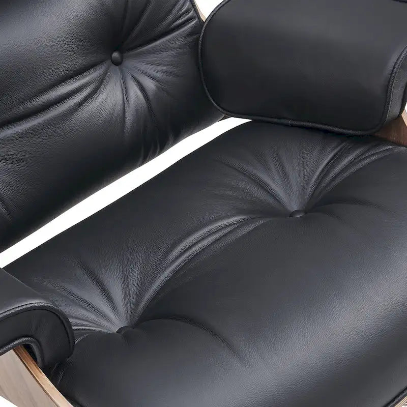 Ensemble fauteuil de détente et ottoman moderne du milieu du siècle en cuir véritable