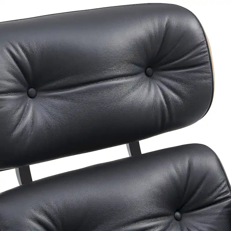 Ensemble fauteuil de détente et ottoman moderne du milieu du siècle en cuir véritable