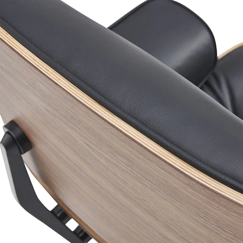 Ensemble fauteuil de détente et ottoman moderne du milieu du siècle en cuir véritable