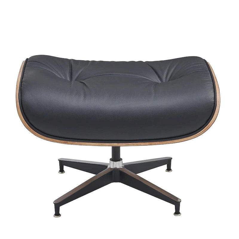 Ensemble fauteuil de détente et ottoman moderne du milieu du siècle en cuir véritable