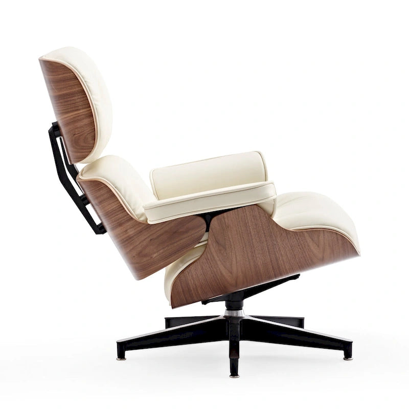Ensemble fauteuil de détente et ottoman moderne du milieu du siècle en cuir véritable