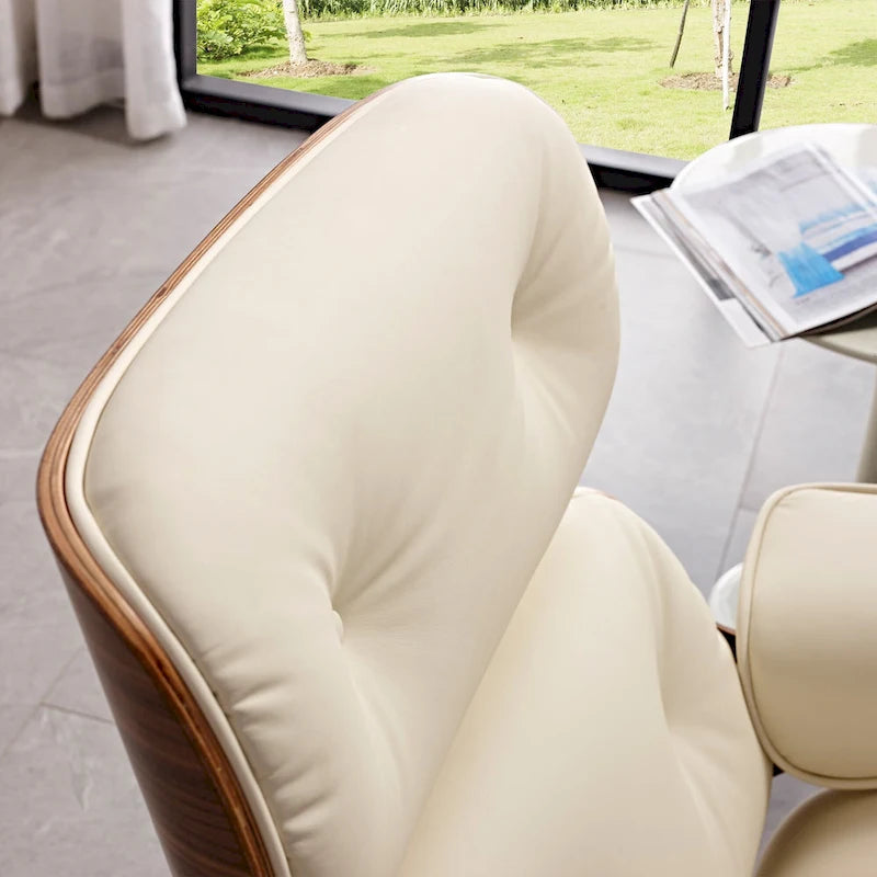 Ensemble fauteuil de détente et ottoman moderne du milieu du siècle en cuir véritable
