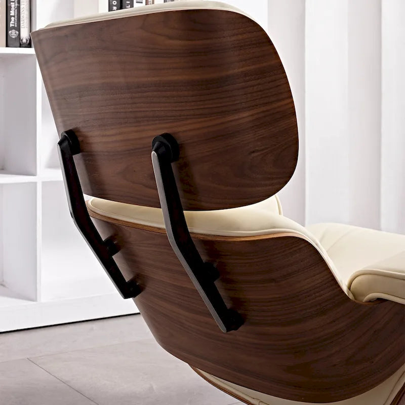 Ensemble fauteuil de détente et ottoman moderne du milieu du siècle en cuir véritable