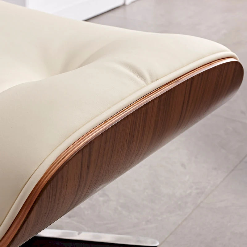 Ensemble fauteuil de détente et ottoman moderne du milieu du siècle en cuir véritable
