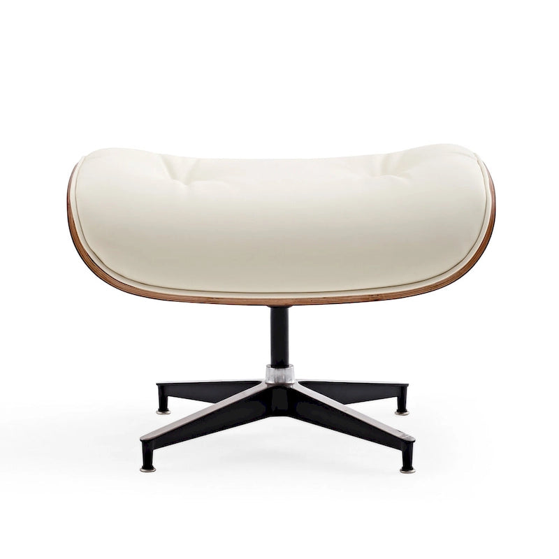 Ensemble fauteuil de détente et ottoman moderne du milieu du siècle en cuir véritable