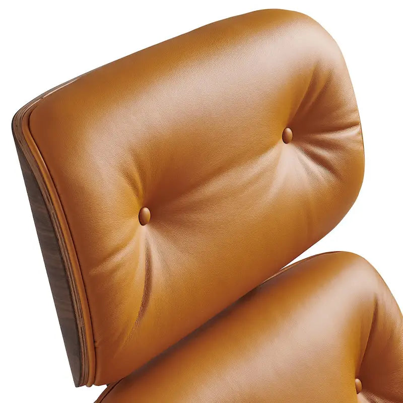 Ensemble fauteuil de détente et ottoman moderne du milieu du siècle en cuir véritable