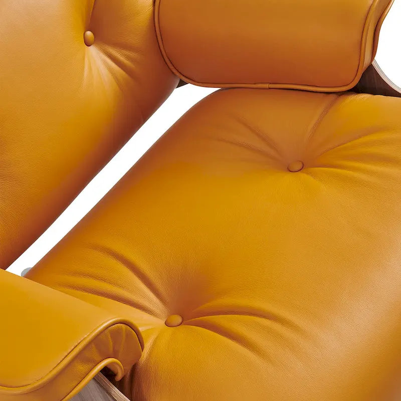 Ensemble fauteuil de détente et ottoman moderne du milieu du siècle en cuir véritable