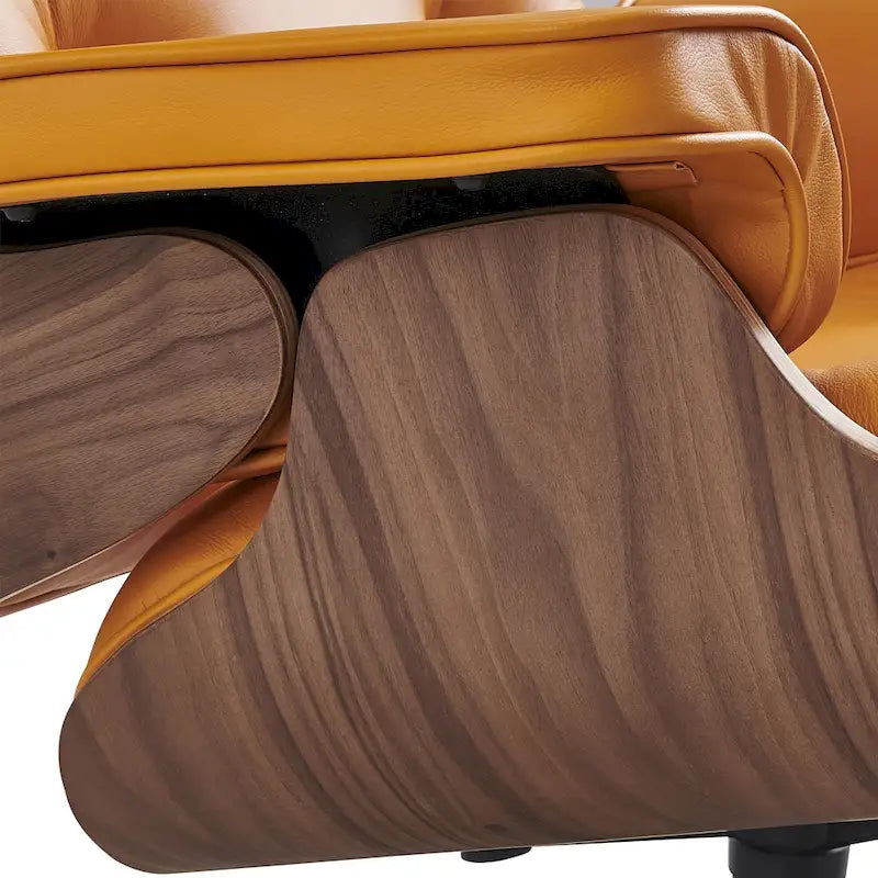 Ensemble fauteuil de détente et ottoman moderne du milieu du siècle en cuir véritable