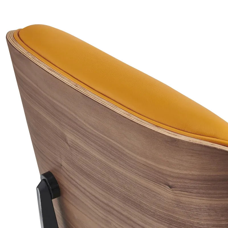 Ensemble fauteuil de détente et ottoman moderne du milieu du siècle en cuir véritable